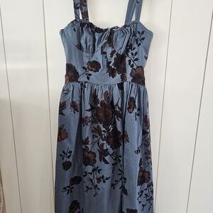Free People Blue and Brown Floral Midi Dress